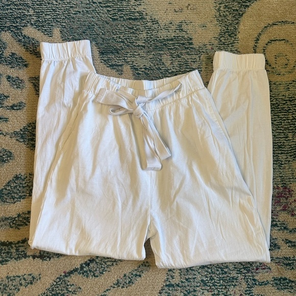 Zara Pants - Zara High Waisted White Cotton Cropped Tie Top Joggers